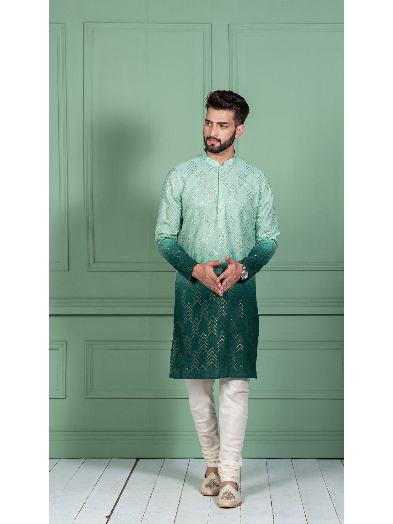 men green kurta set (set of 2)