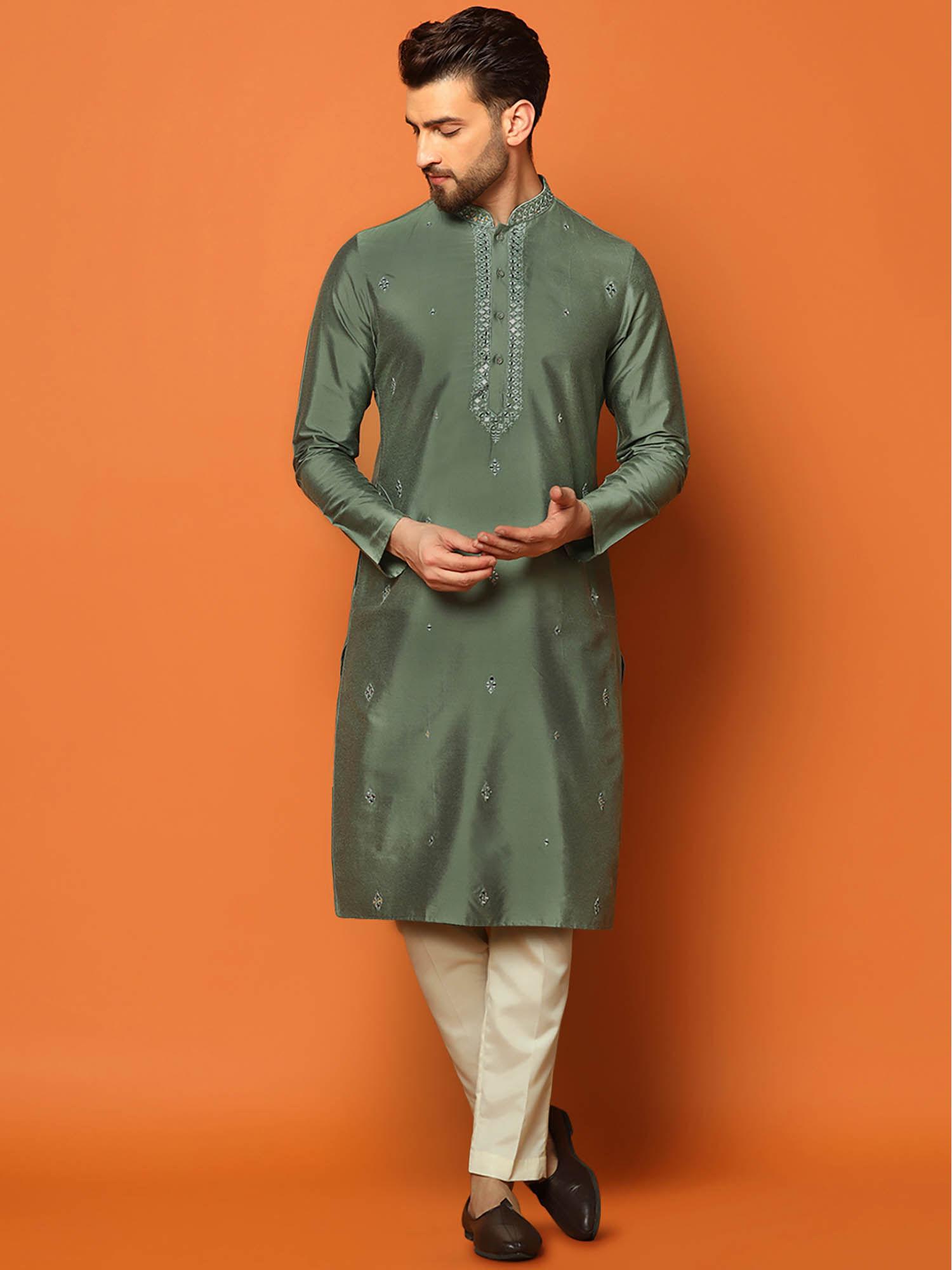 men green kurta trousers (set of 2)