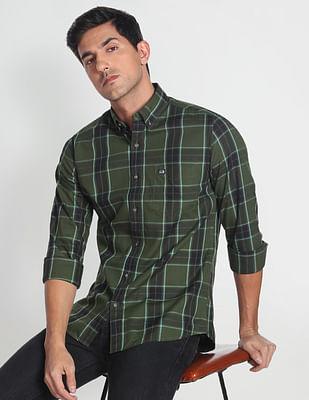 men green manhattan slim fit tartan check casual shirt