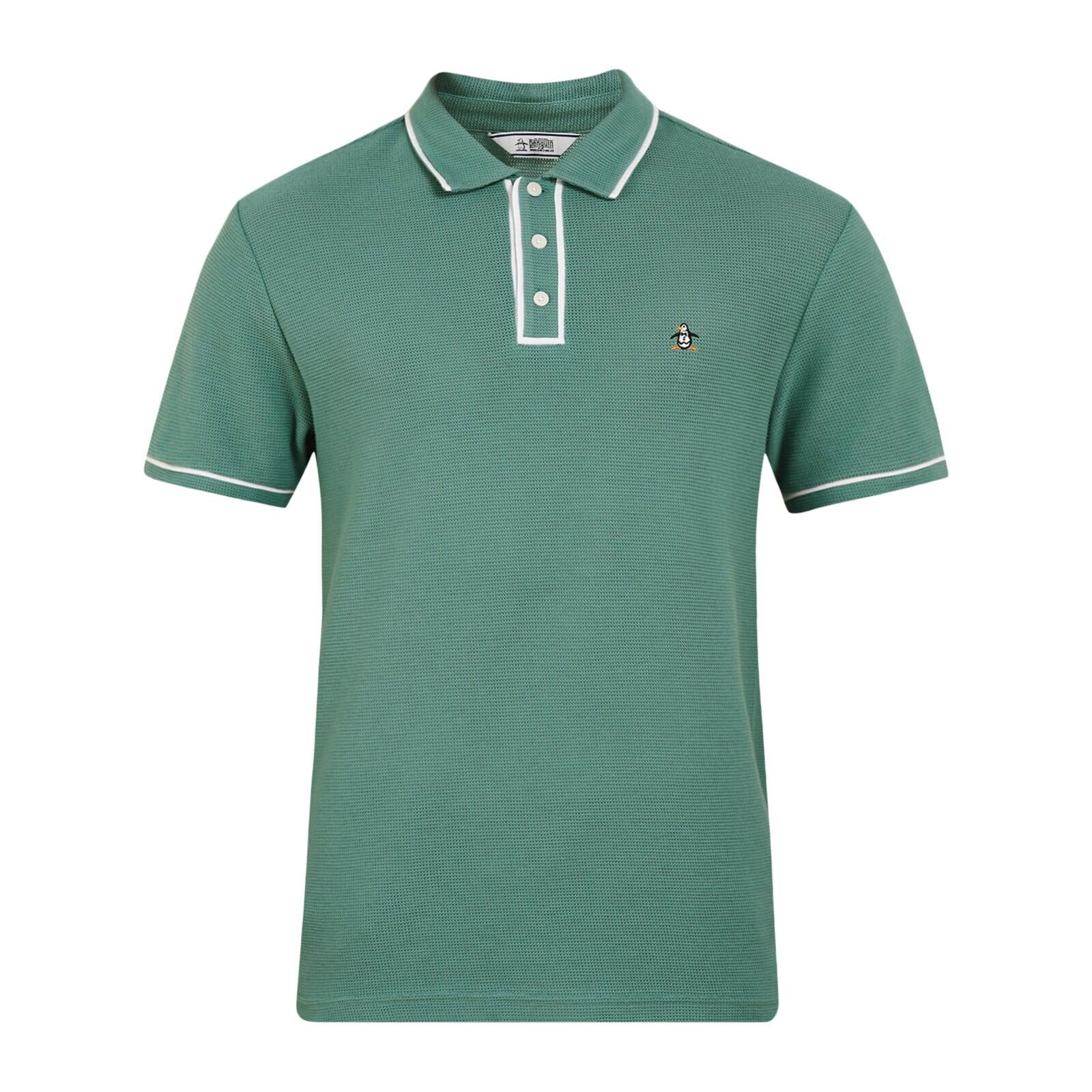 men-green-mesh-contrast-trim-polo