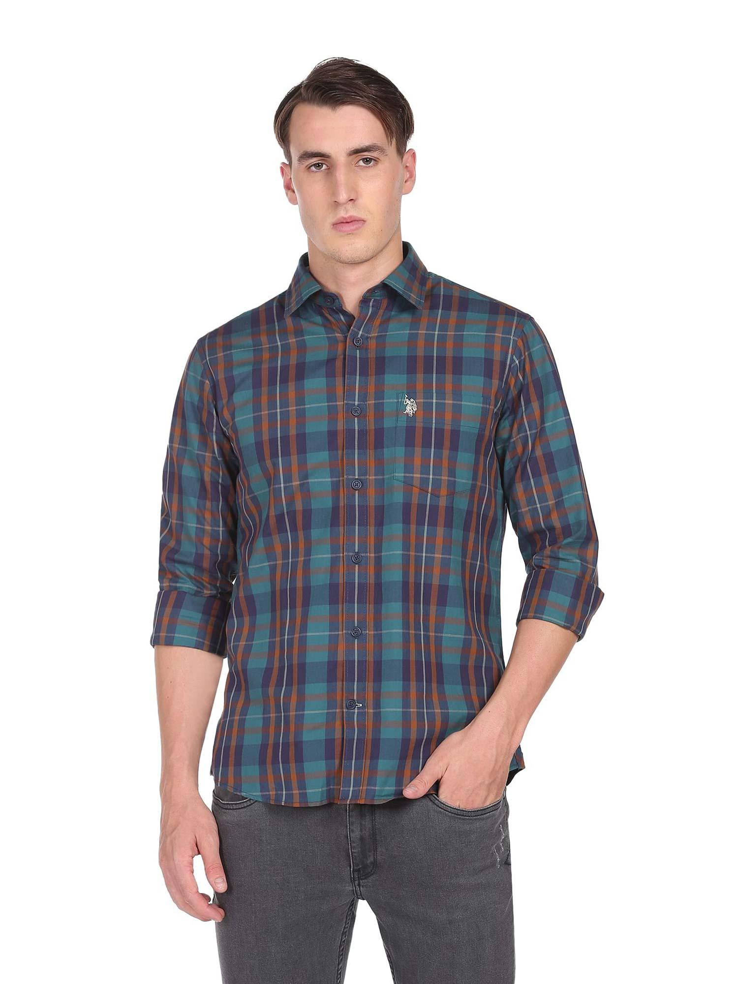 men green premium cotton madras check casual shirt