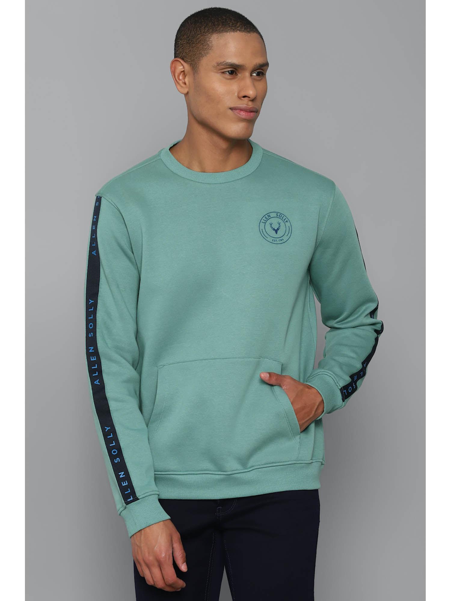 men green regular fit solid full sleeves sweatshirt