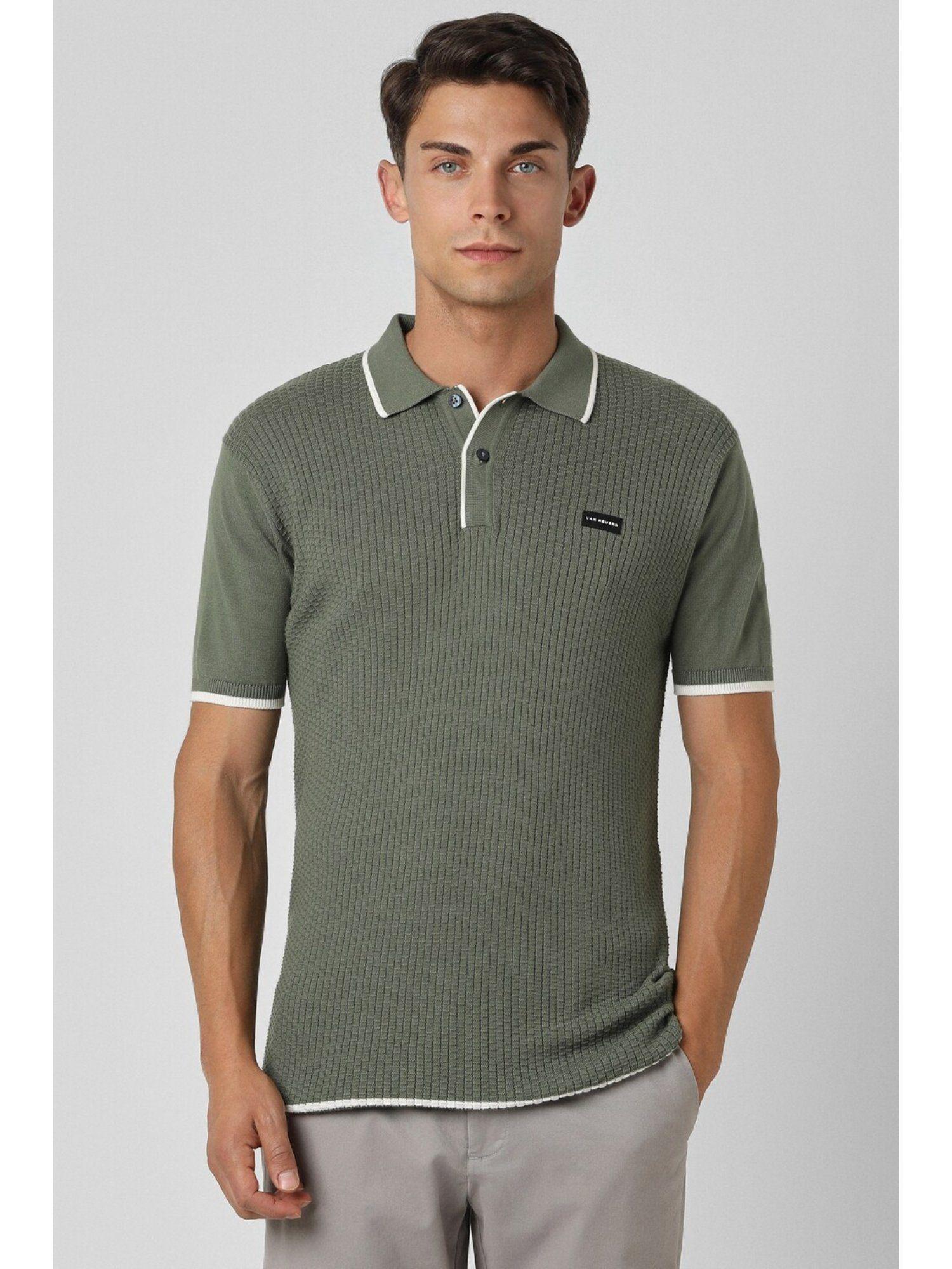 men green regular fit textured collar neck polo t-shirt