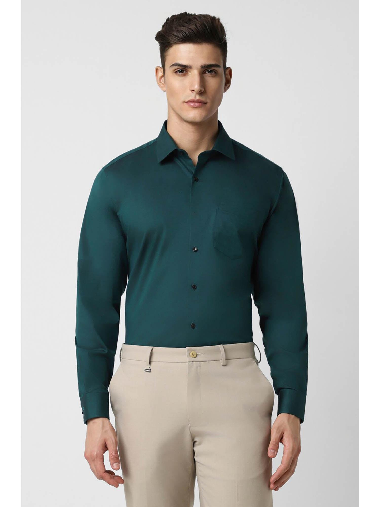 men green regular fit textured full sleeves formal shirt