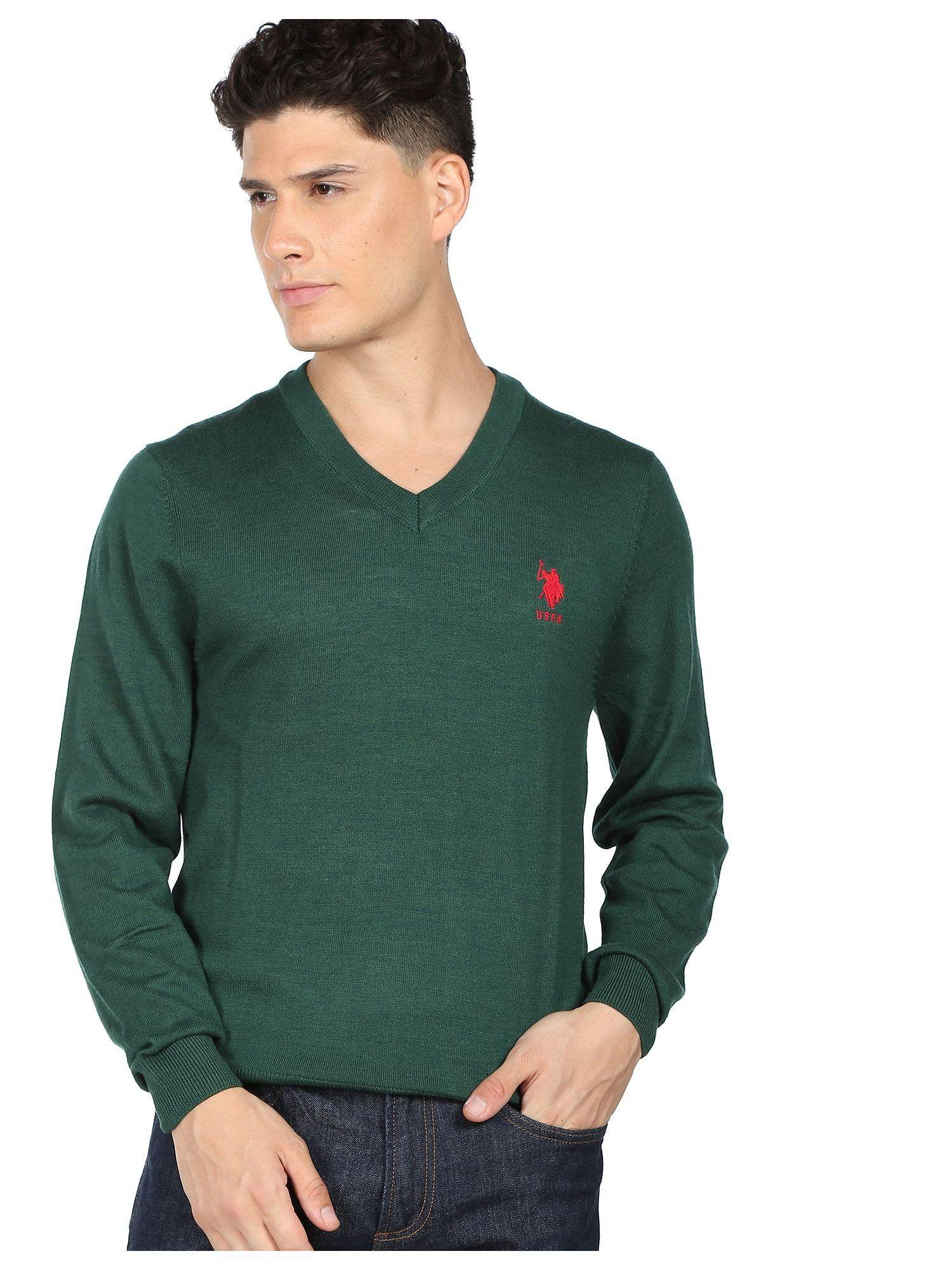 men green ribbed v-neck solid sweater