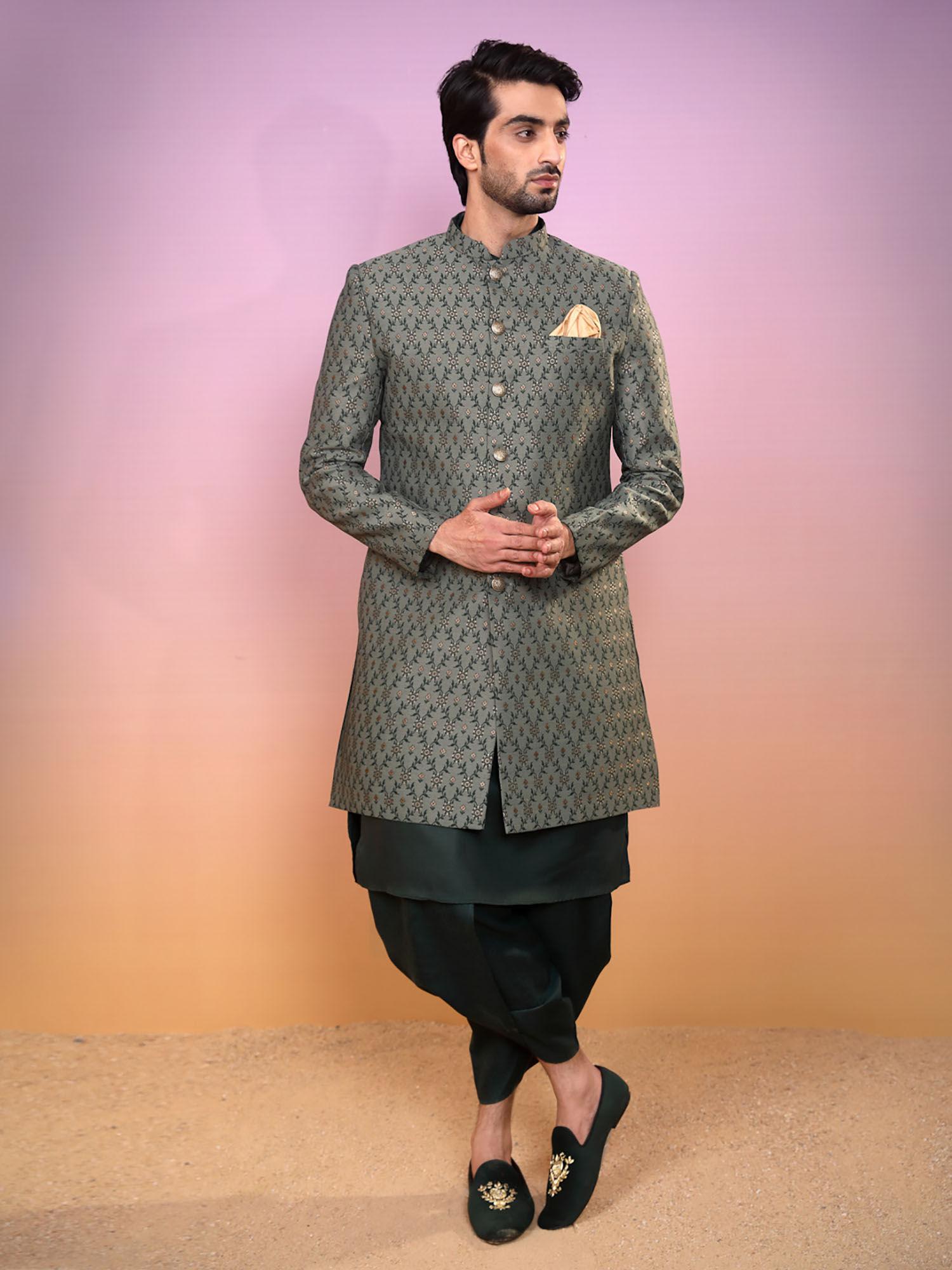 men green sherwani (set of 3)