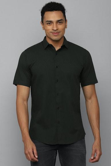 men green slim fit stripe half sleeves casual shirts