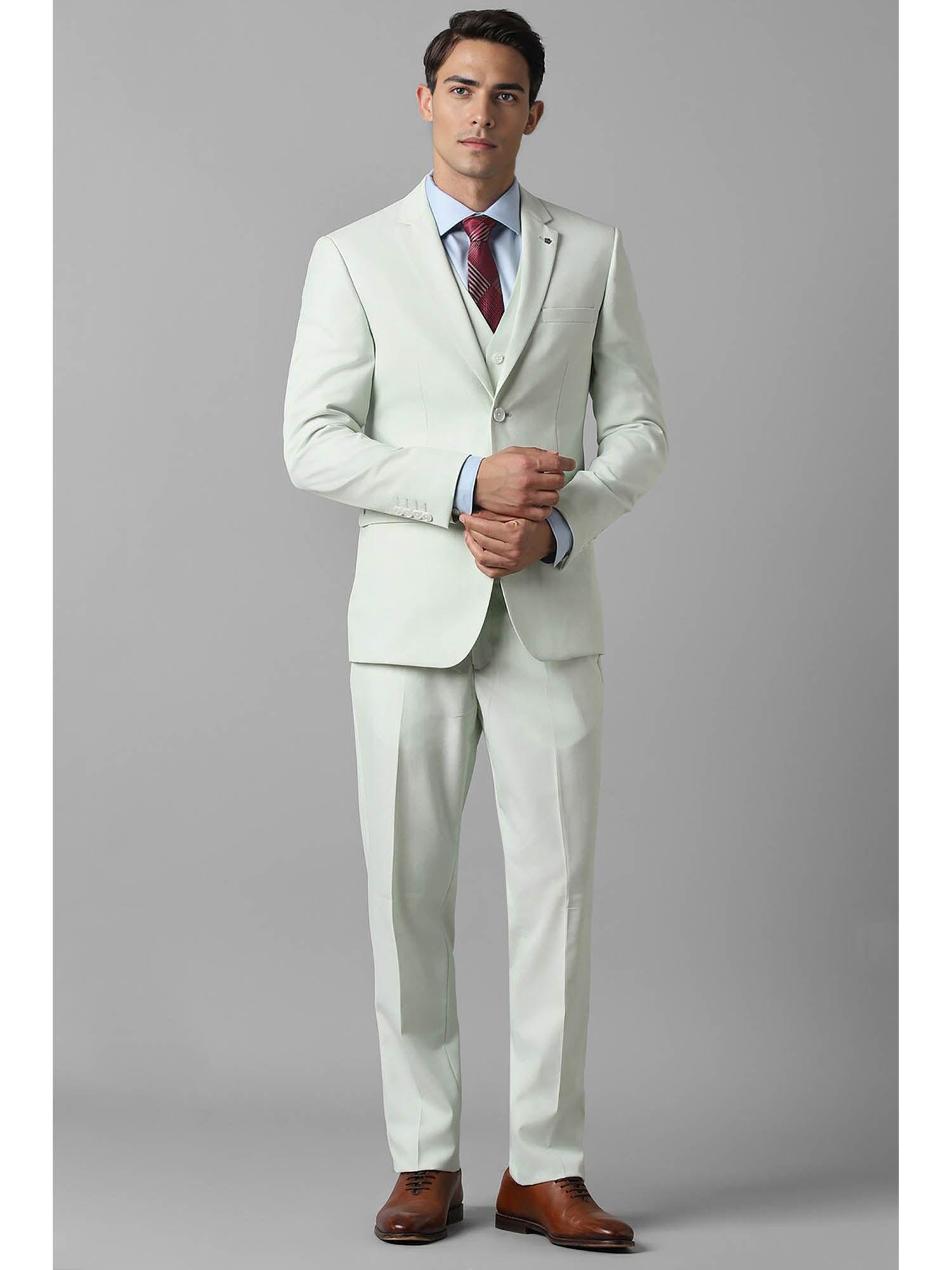 men green slim fit textured formal three piece suit (set of 3)