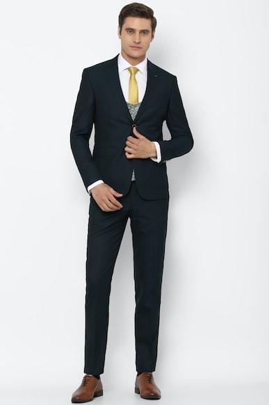 men green slim fit textured formal three piece suit