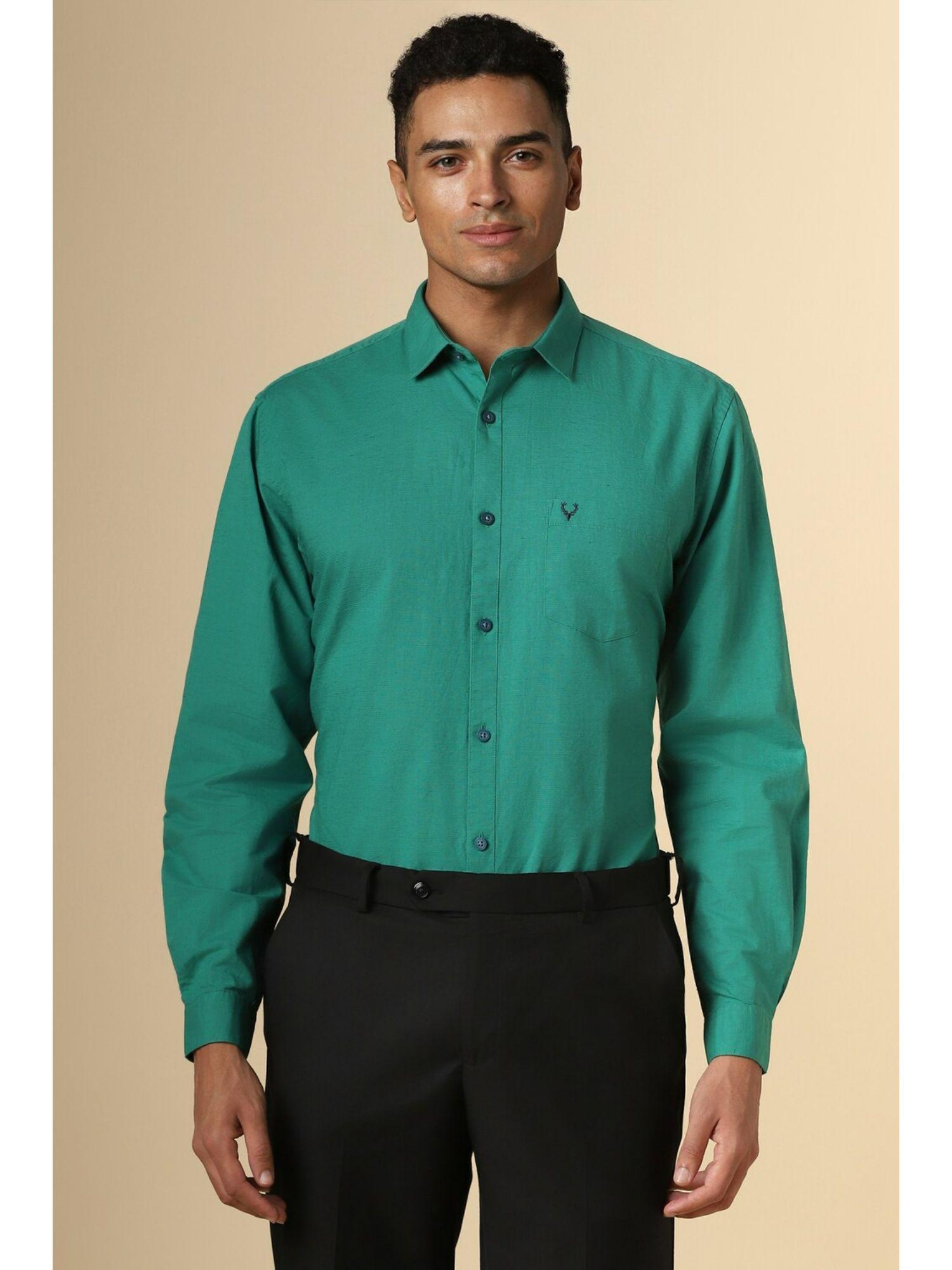 men green slim fit textured full sleeves formal shirt