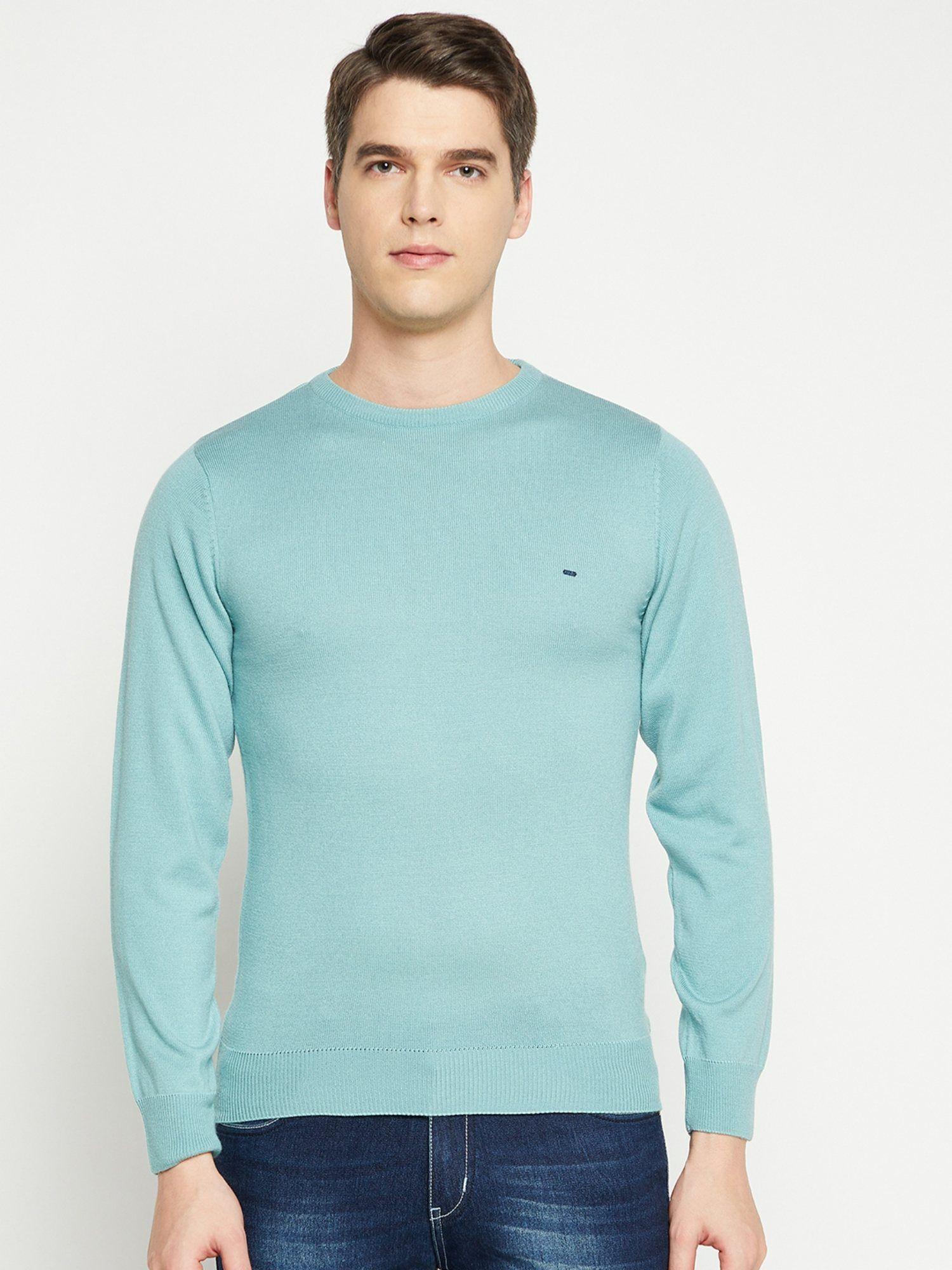 men green solid acrylic round neck sweater