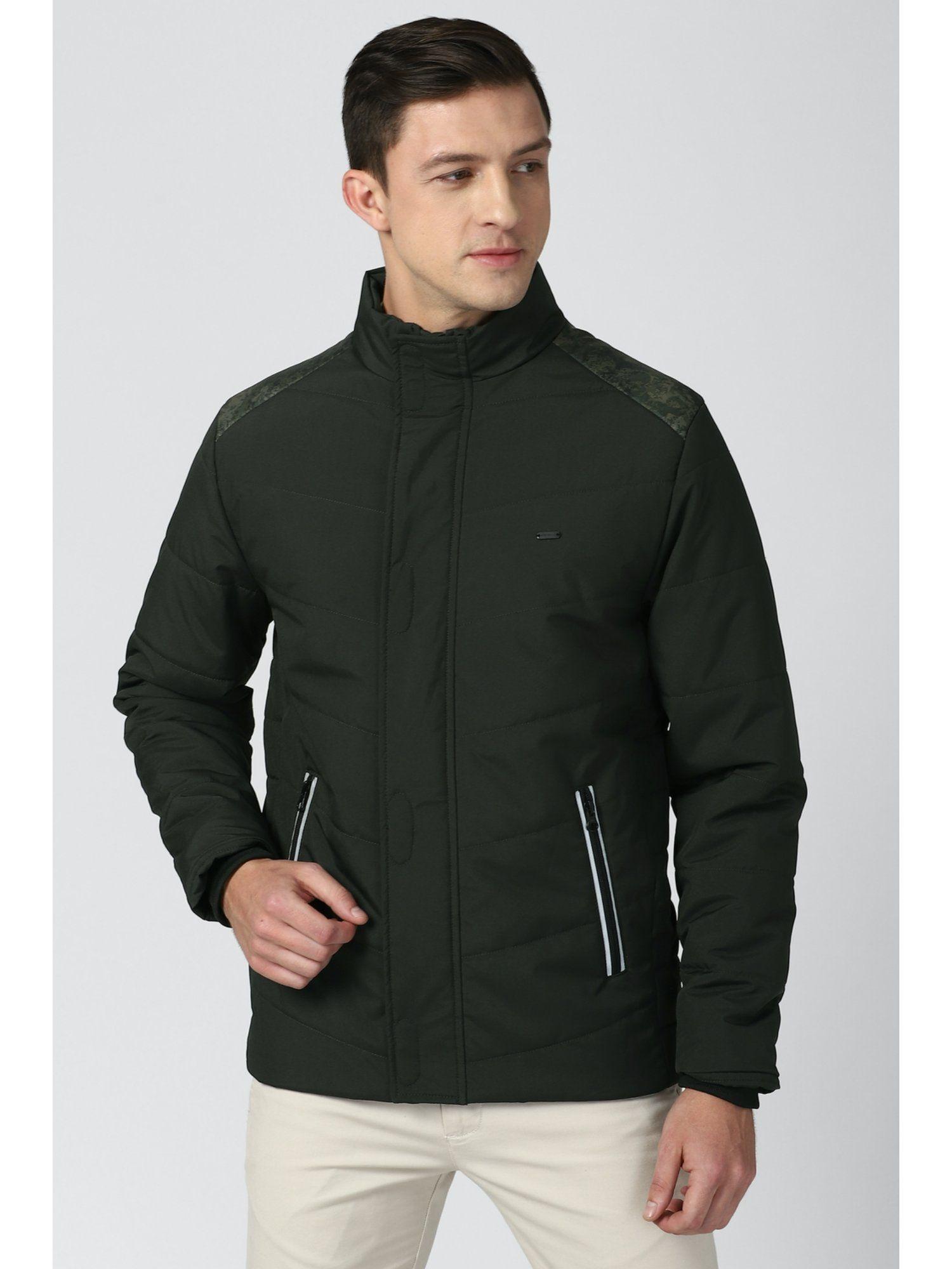 men green solid casual jacket