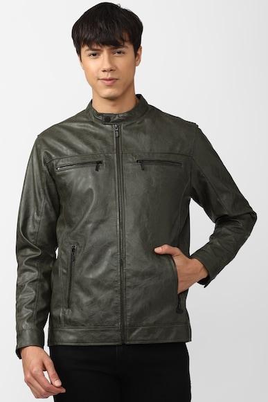 men green solid casual jacket