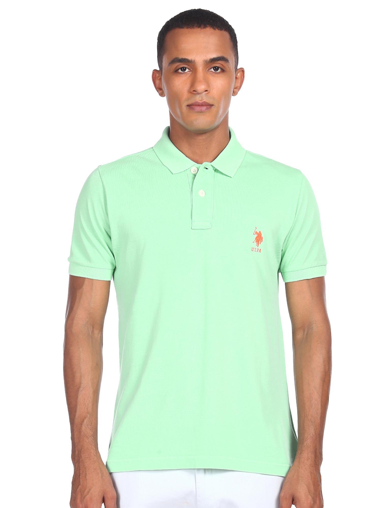 men green solid cotton polo shirt