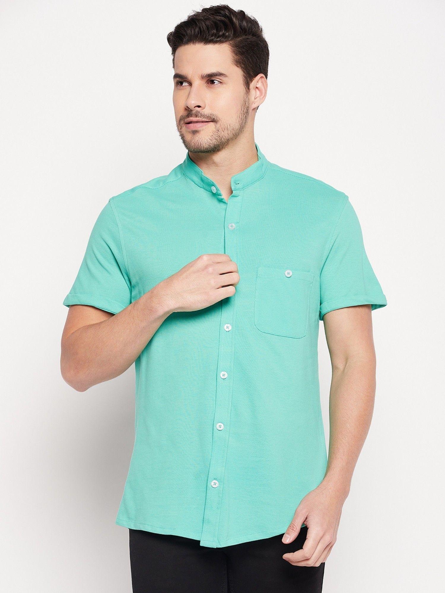 men green solid mandarin neck shirt