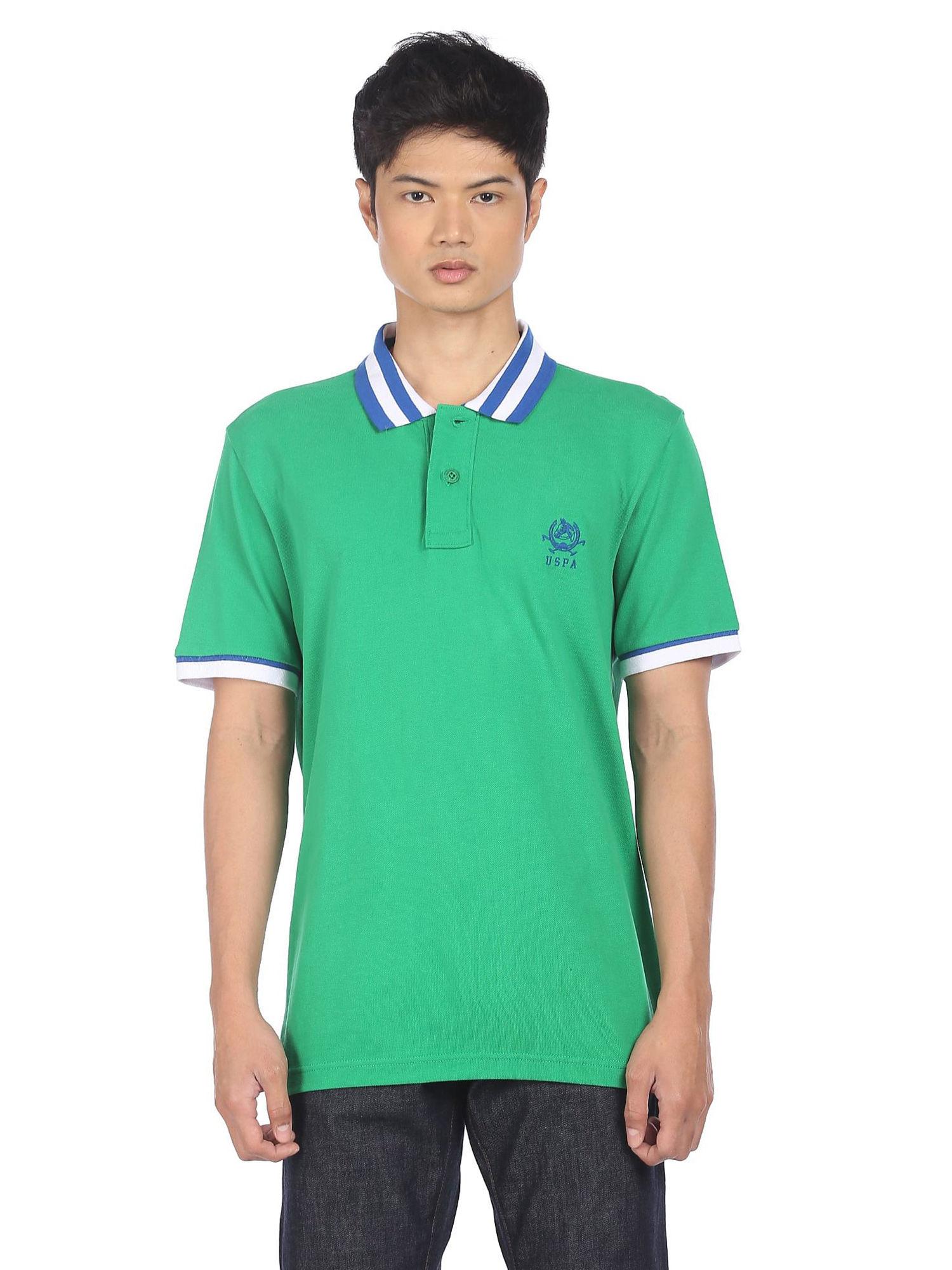 men green solid short sleeve polo t-shirt