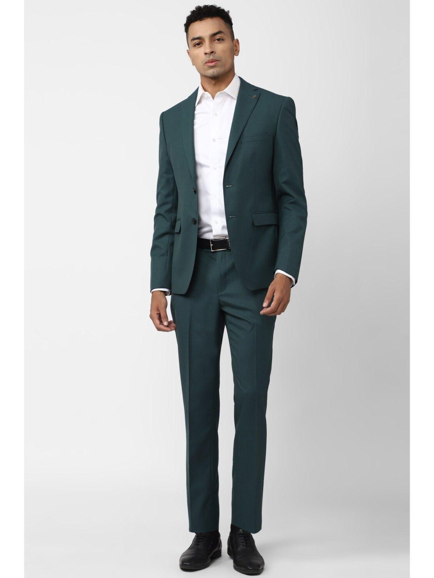 men green solid slim fit formal two piece suit (set of 2)