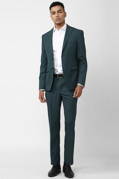 men green solid slim fit formal two piece suit