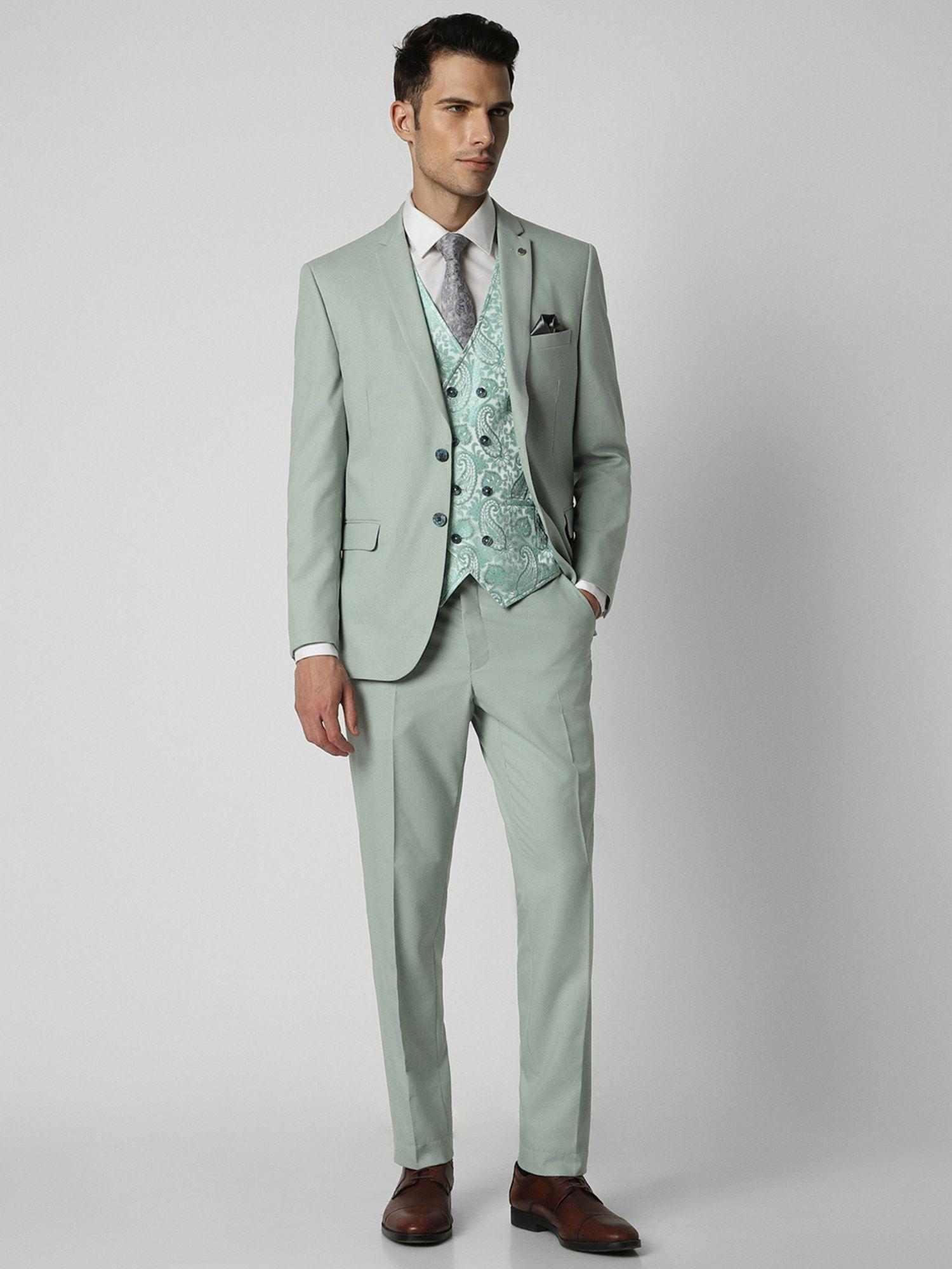 men green solid slim fit wedding three piece suit (set of 3)