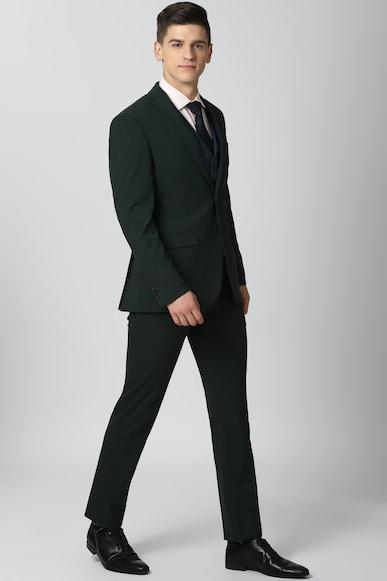 men green solid slim fit wedding three piece suit