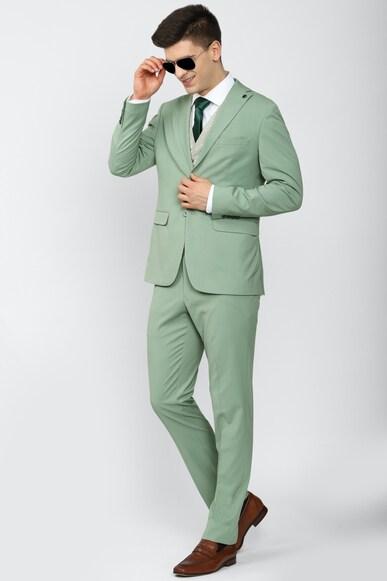 men green solid slim fit wedding three piece suit