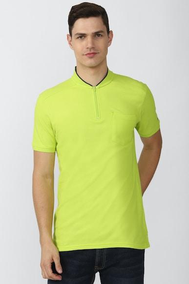 men green solid stylized neck round neck t-shirts