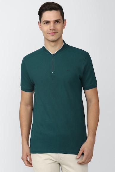 men green solid stylized neck round neck t-shirts