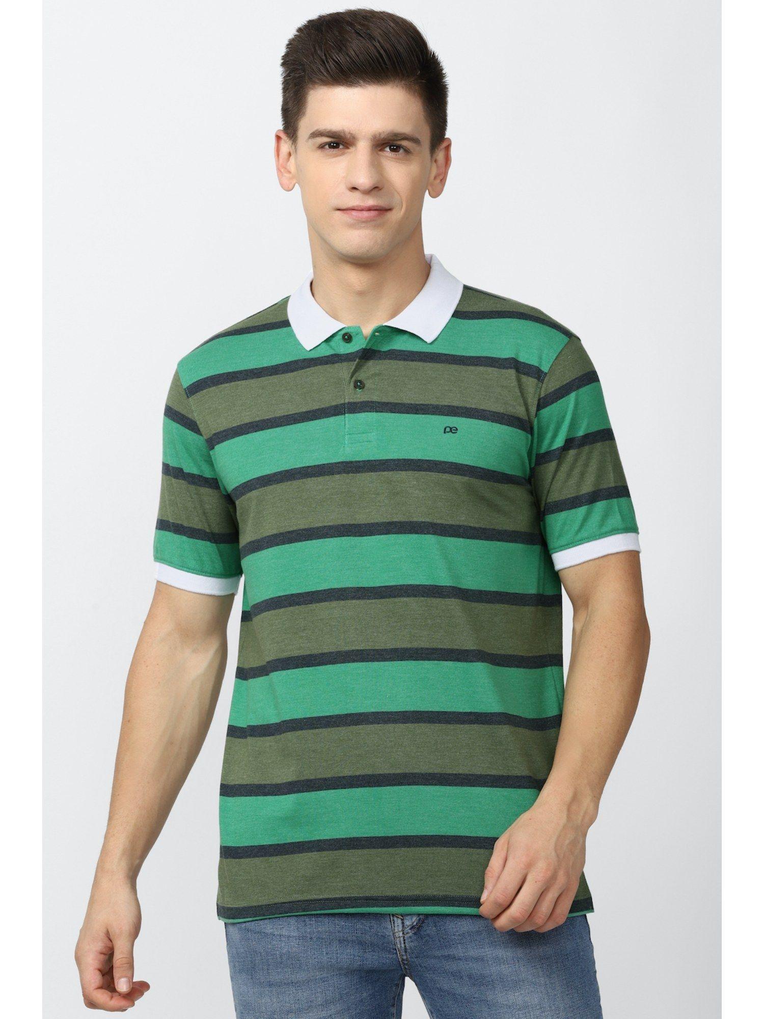 men green stripe collar neck polo t-shirts