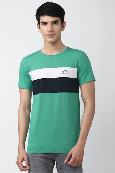 men green stripe crew neck round neck t-shirts