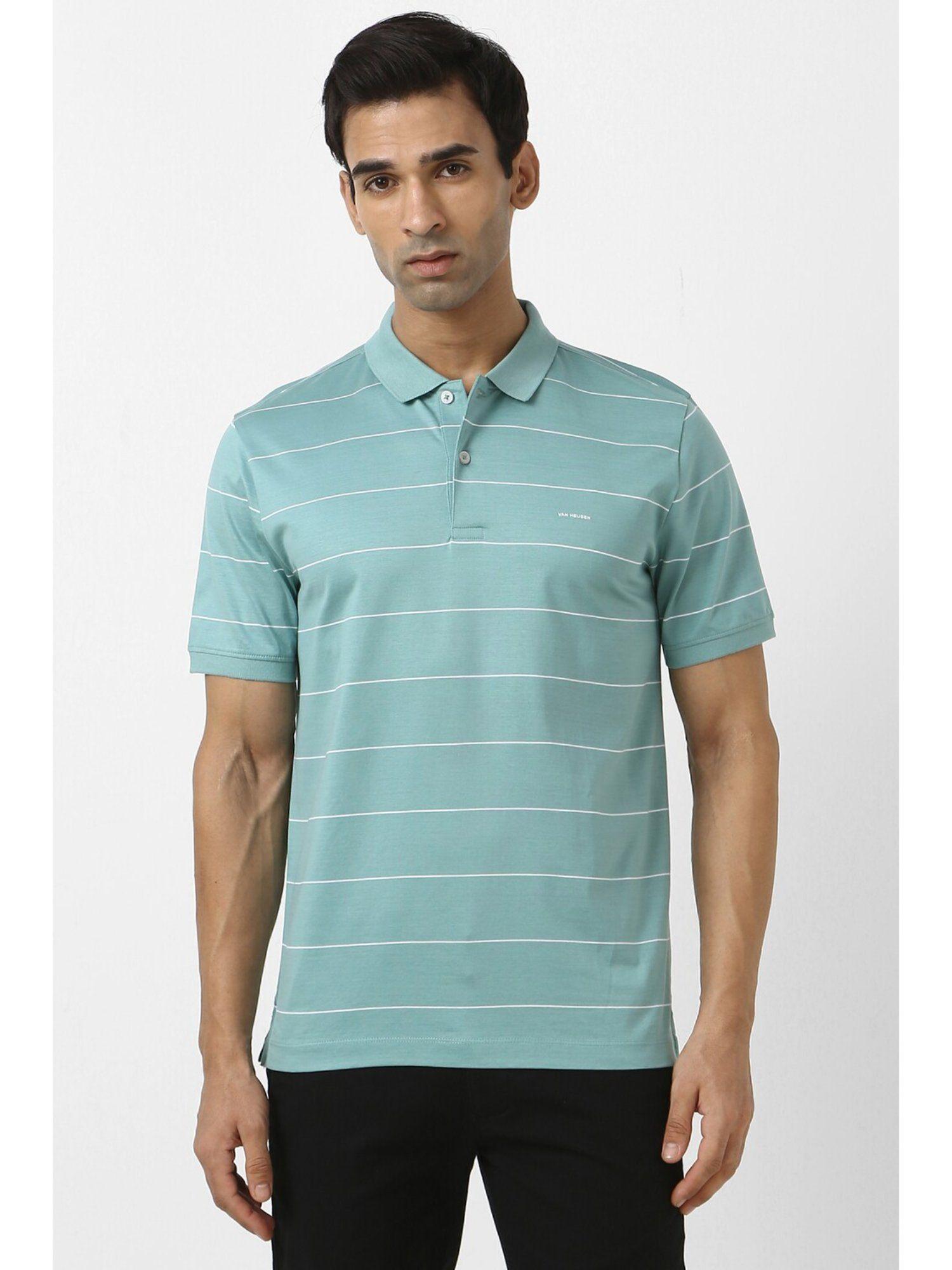 men green stripe polo neck t-shirt
