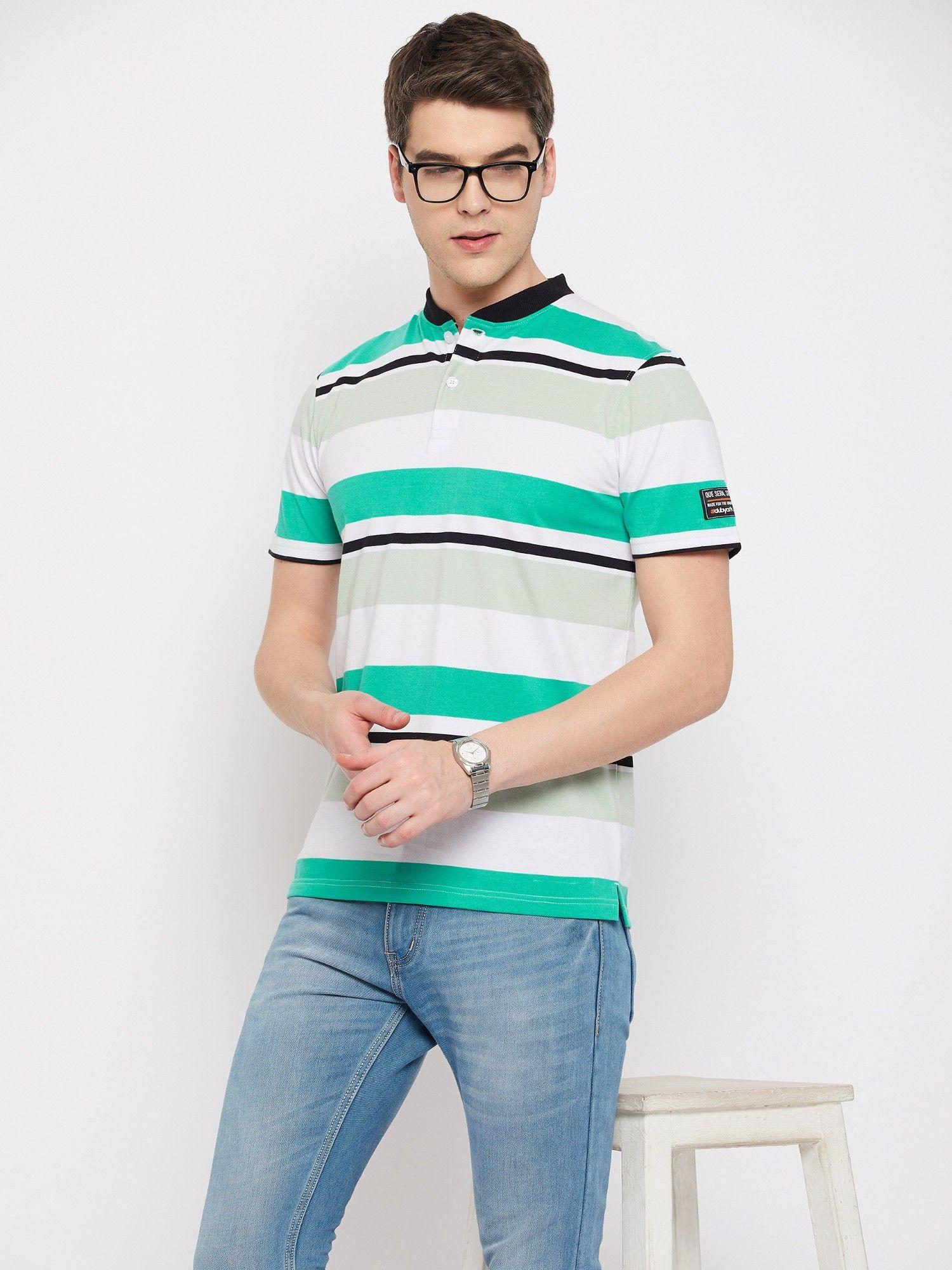 men green striper henley collar t-shirt