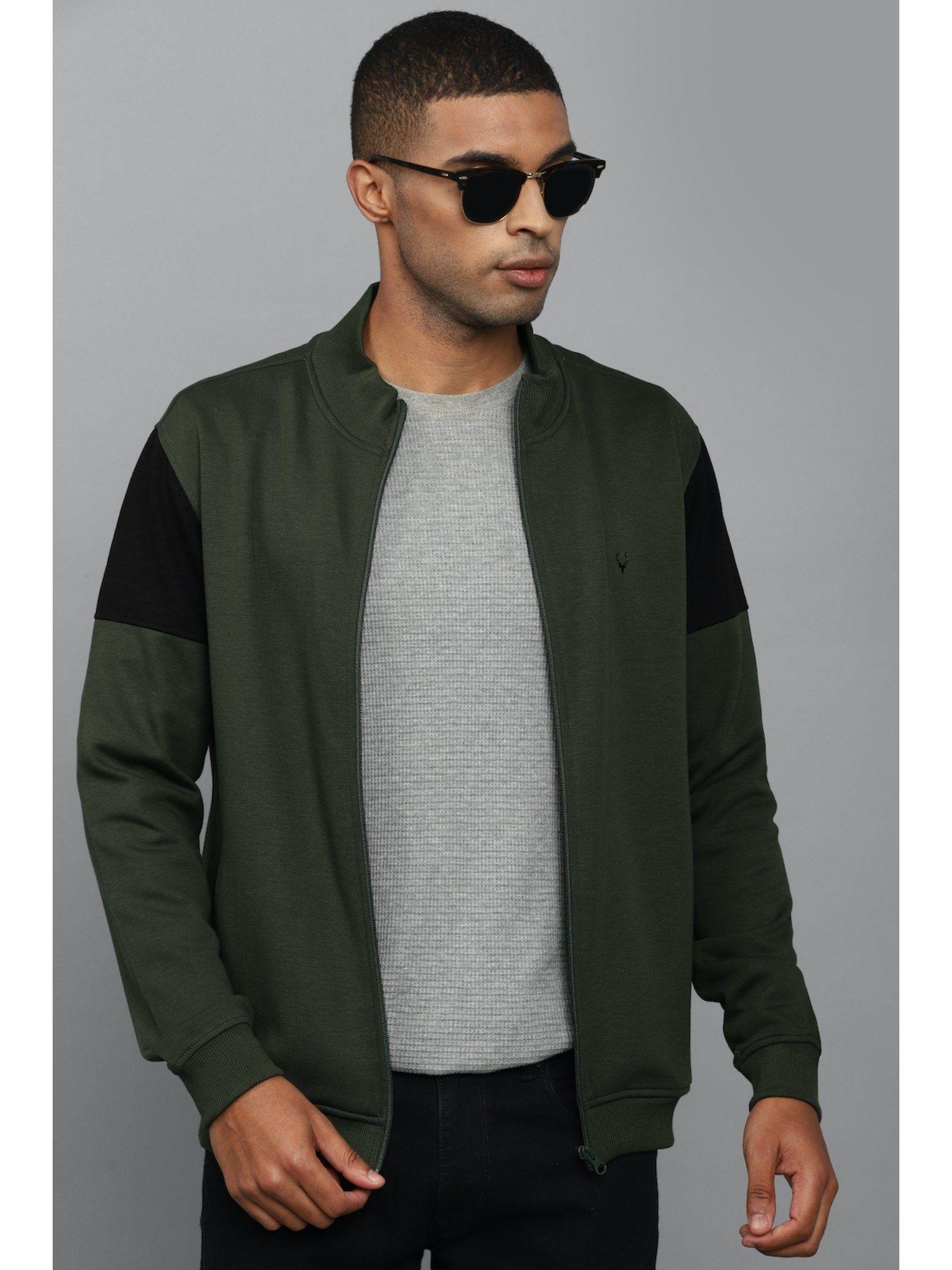 men green stylized neck full sleeves casual sweatshirt