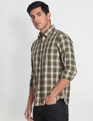 men green tartan check twill casual shirt