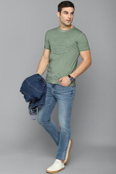 men green textured crew neck t-shirt