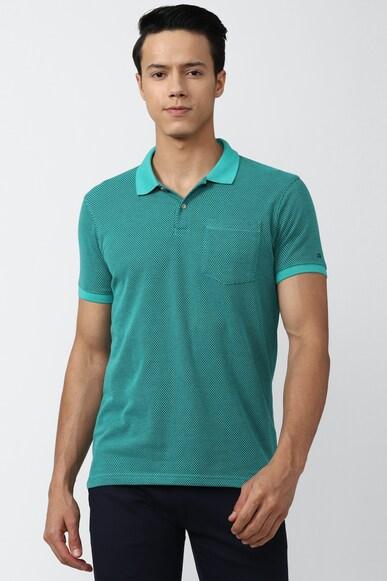 men green textured polo neck polo t-shirts