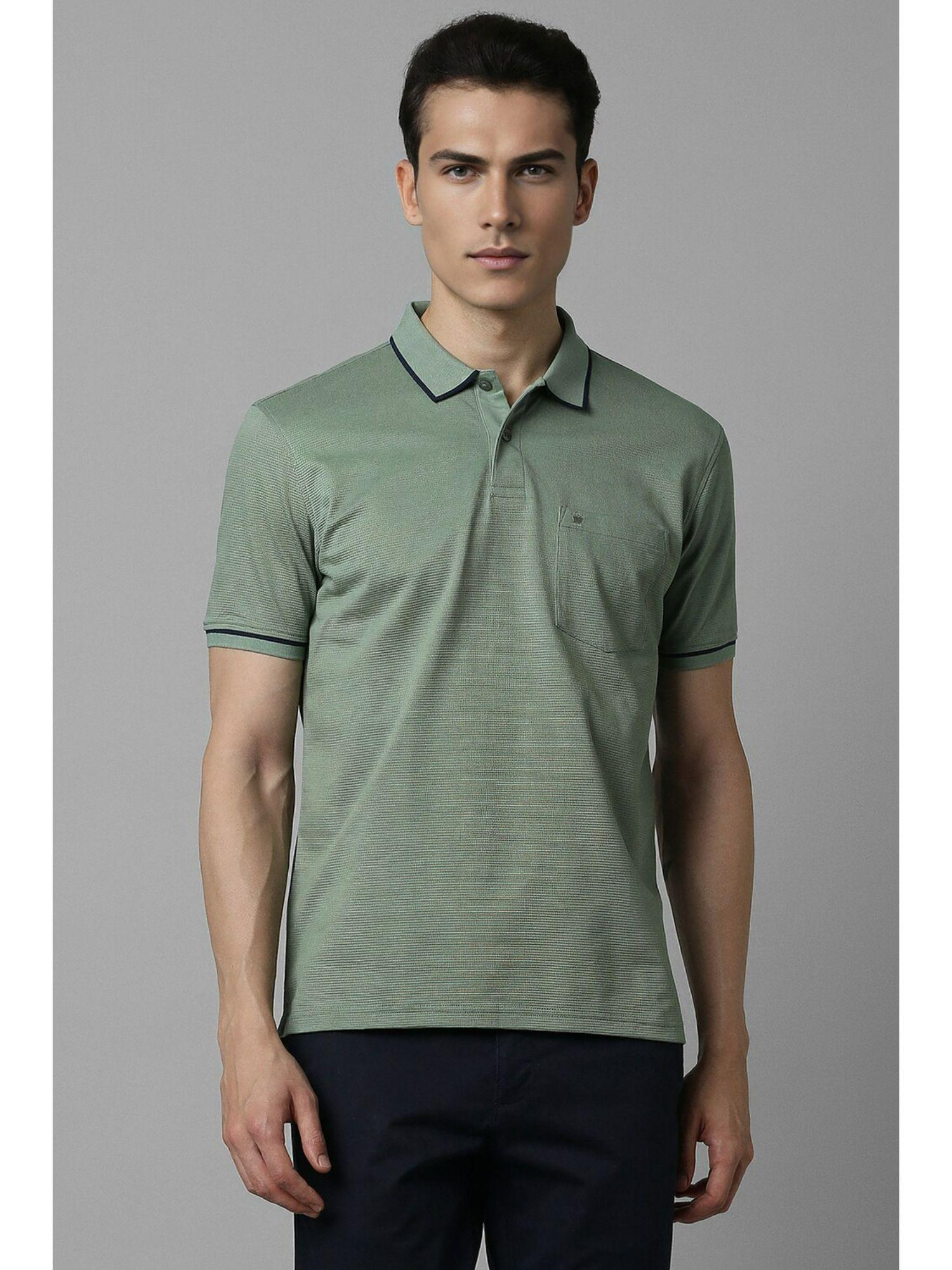 men green textured polo neck t-shirt