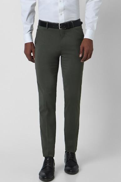 men green textured slim fit formal trousers