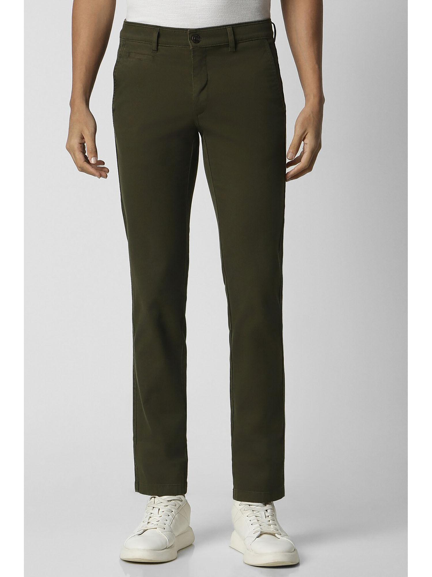 men green textured slim fit trousers