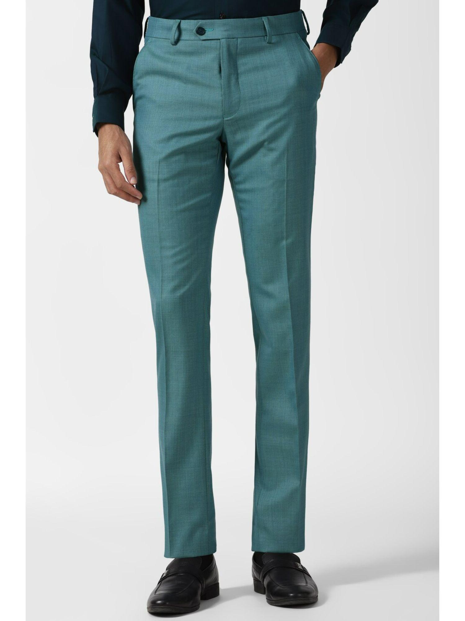 men green textured slim fit trousers