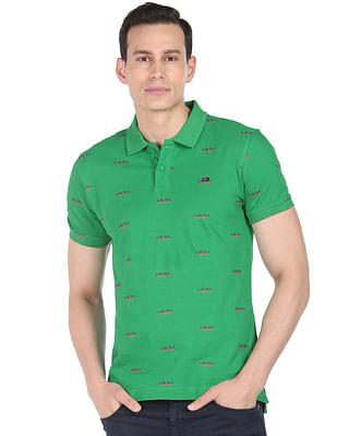 men green typography print cotton polo shirt