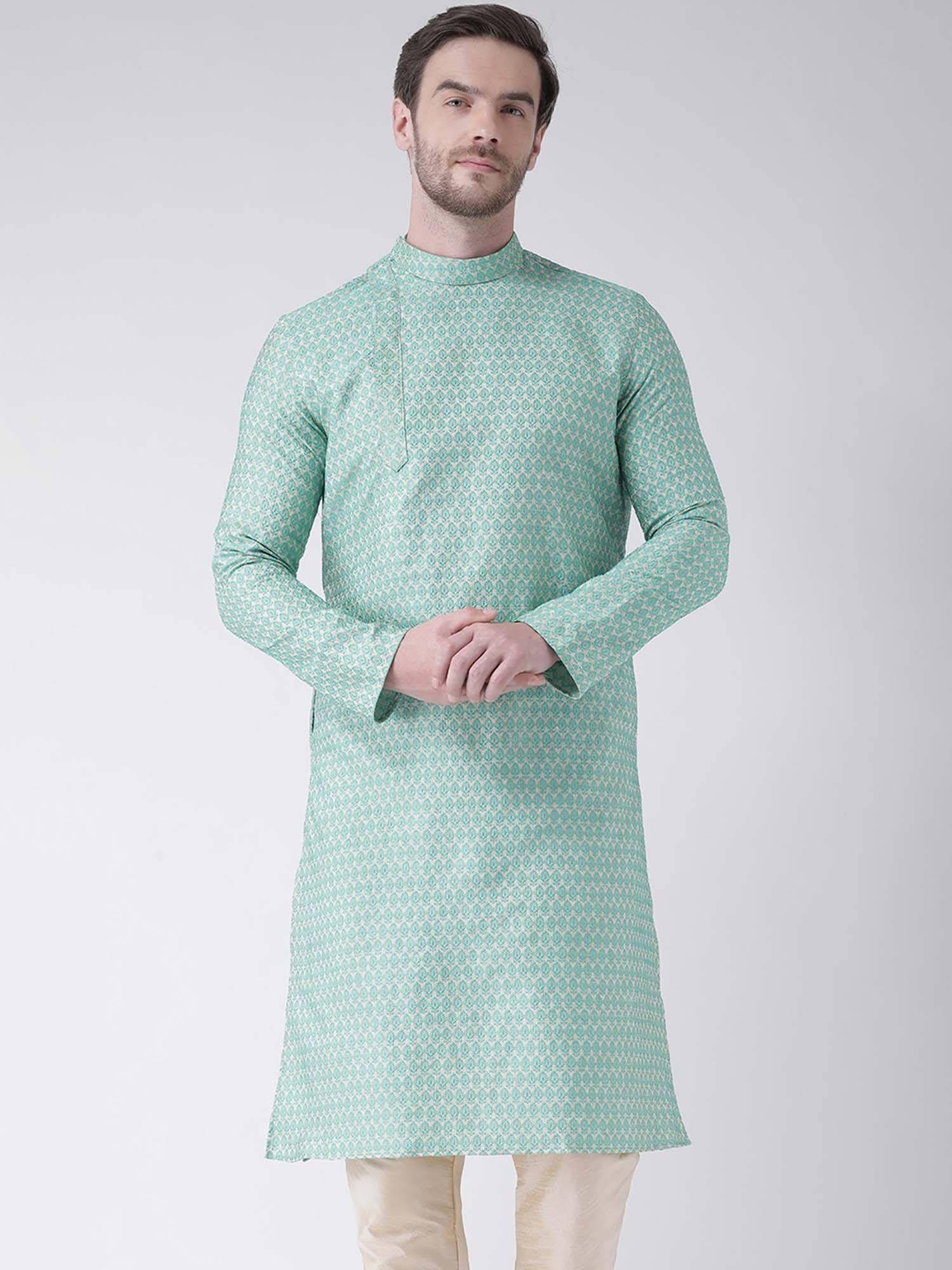 men green woven design straight kurta