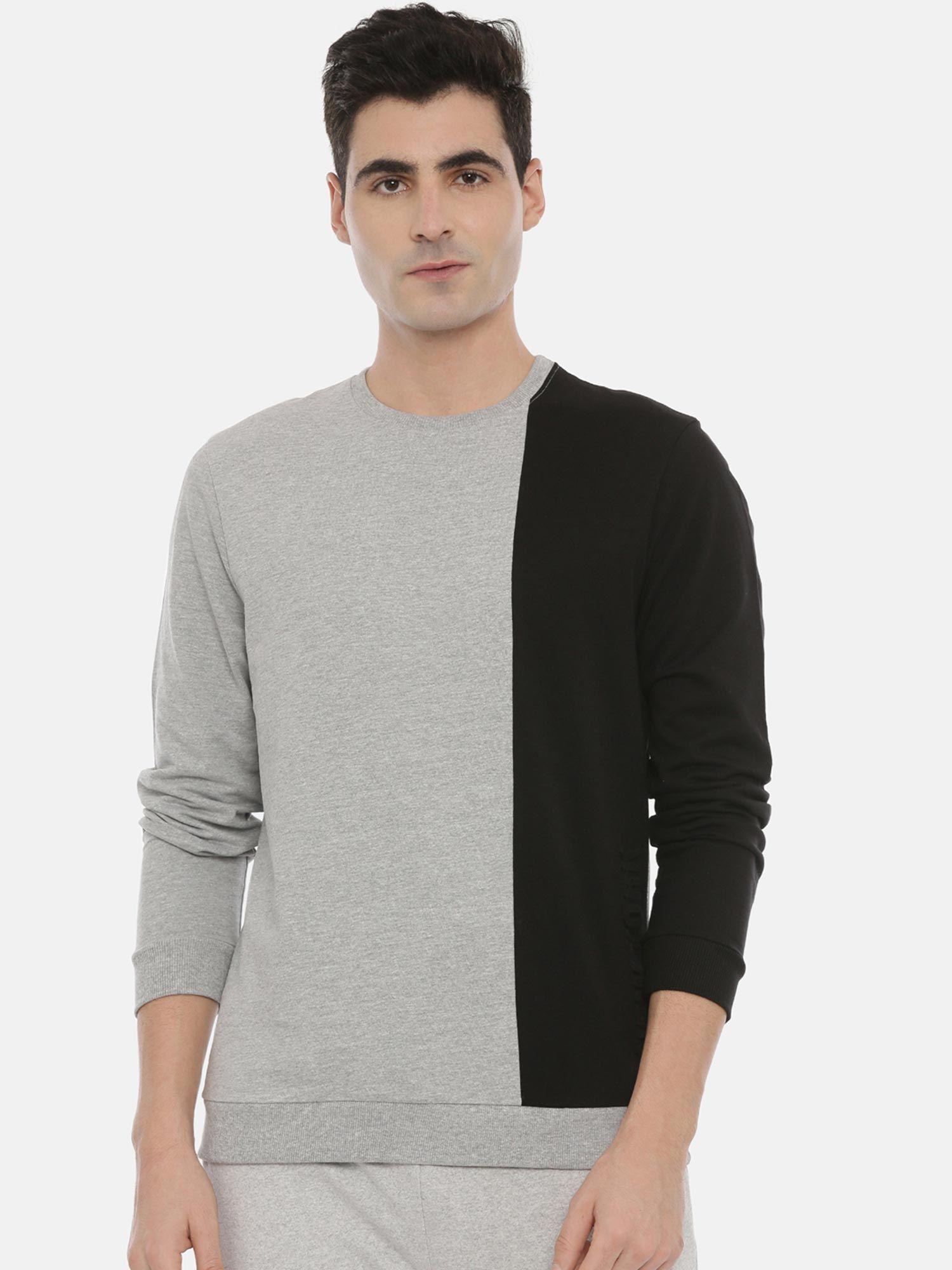 men grey & black colourblocked sweatshirt