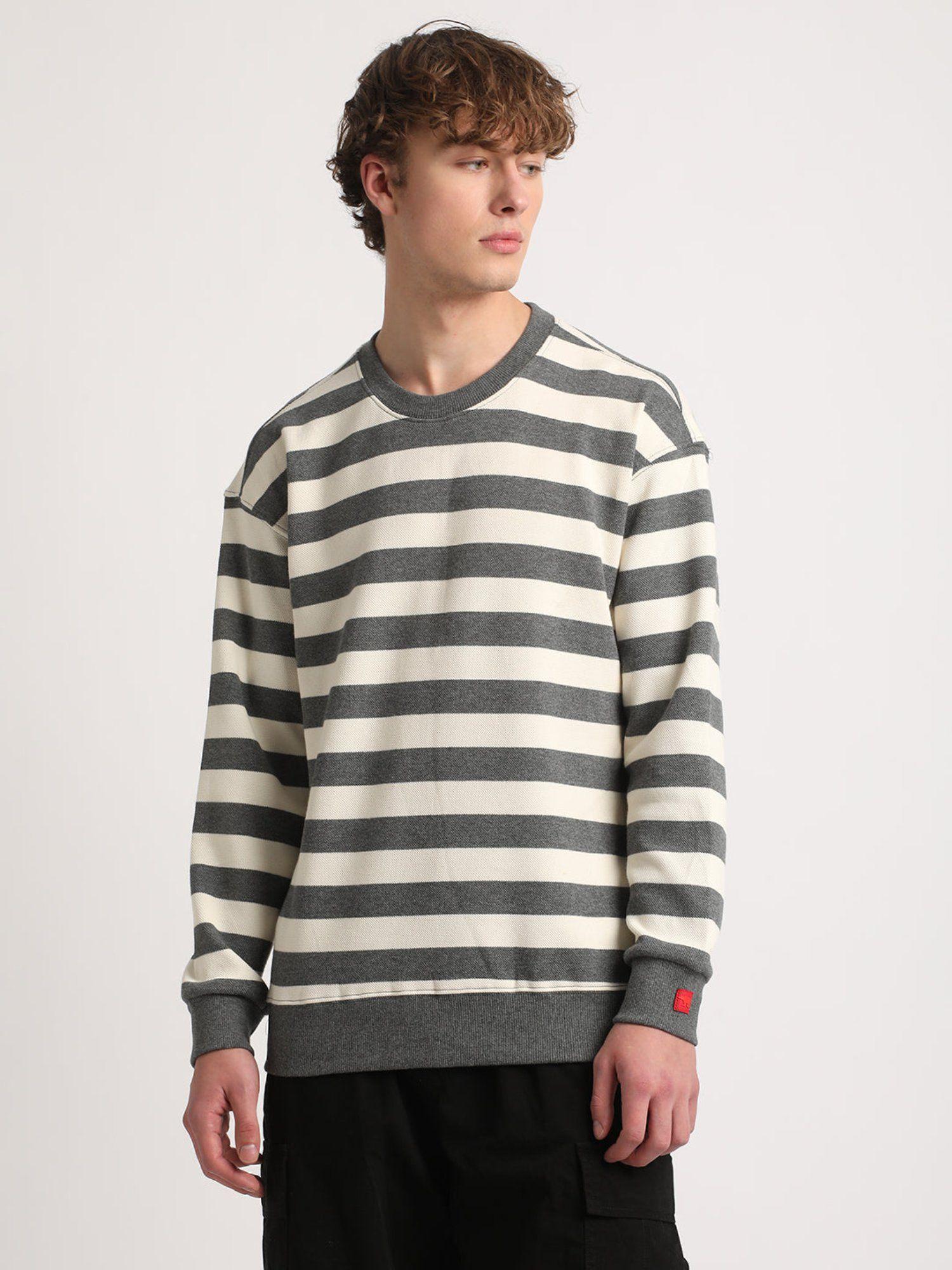 men grey and white striped relaxed fit sweatshirt