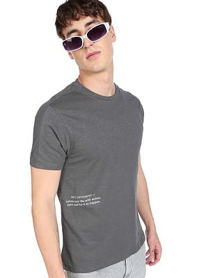men grey brand print cotton t-shirt