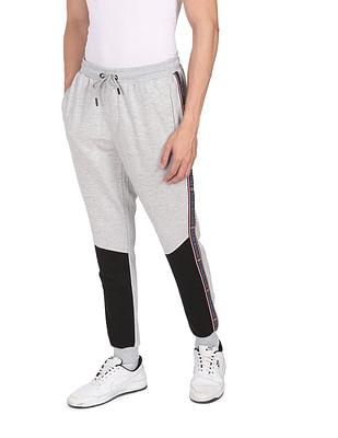 men grey brand tape colour block heathered joggers