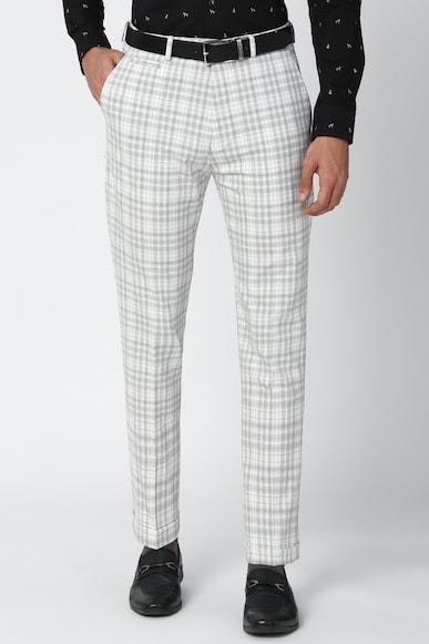 men grey check carrot fit formal trousers