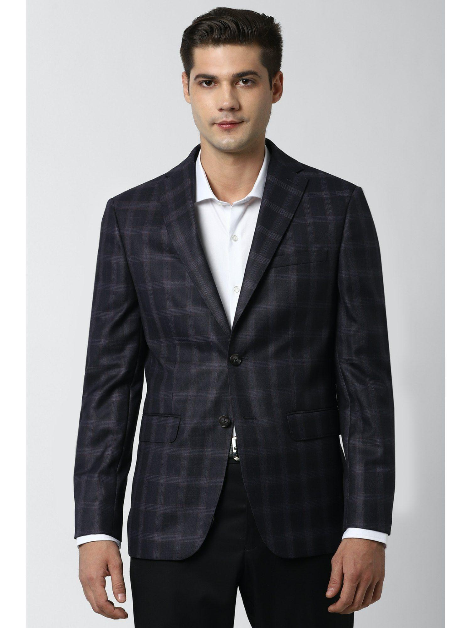 men grey check slim fit formal blazer
