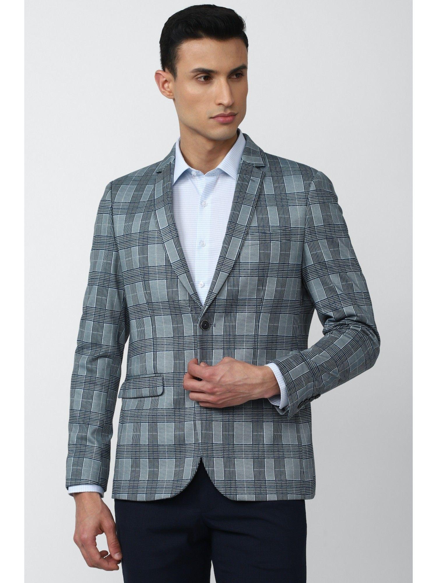 men grey check slim fit formal blazer