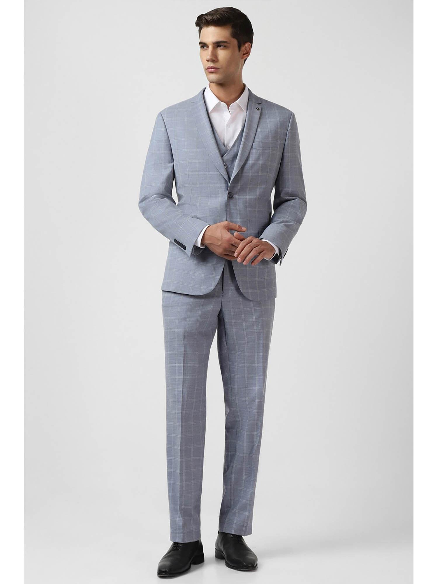 men grey check slim fit formal three piece suit