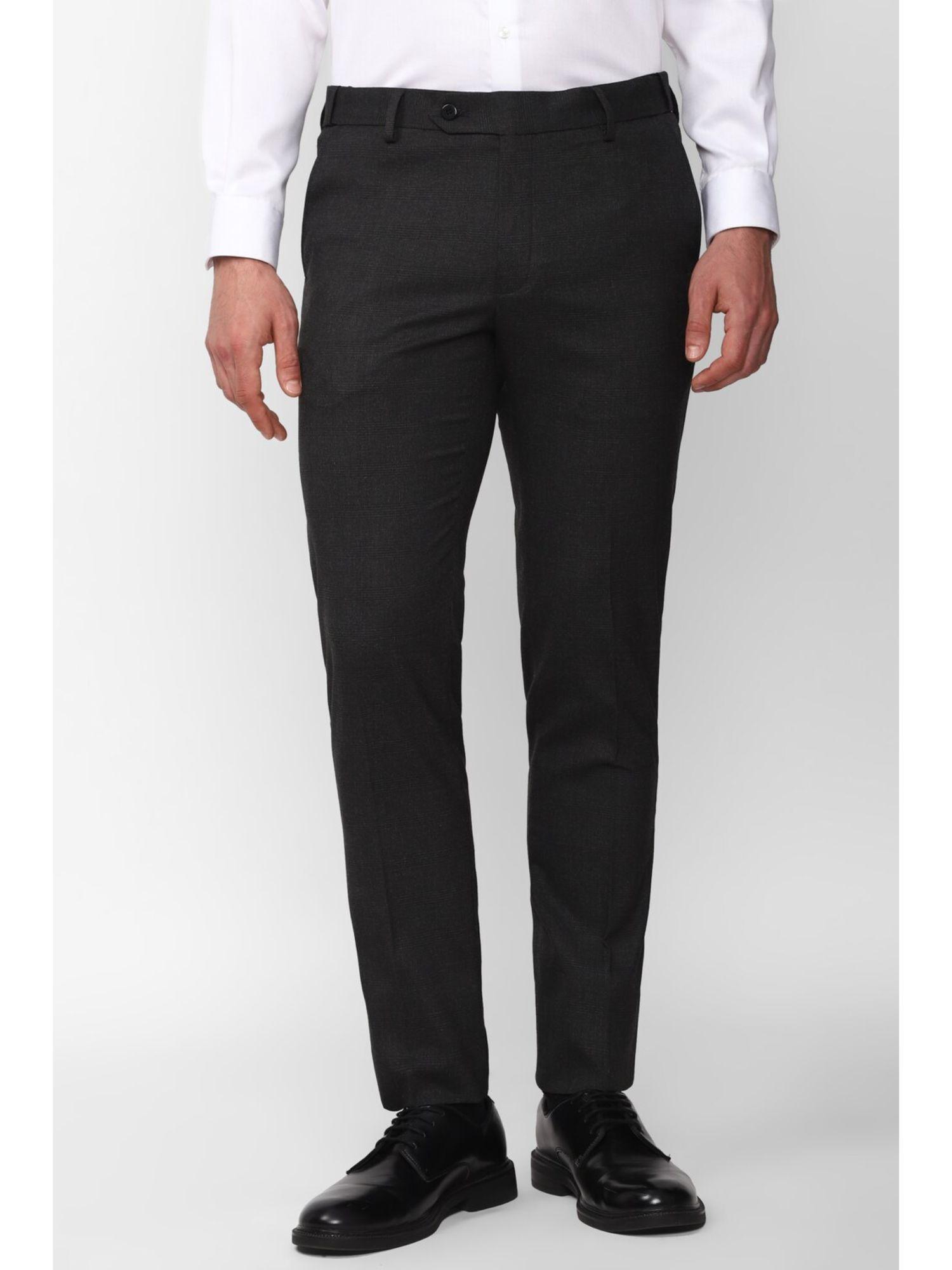 men grey check slim fit formal trousers